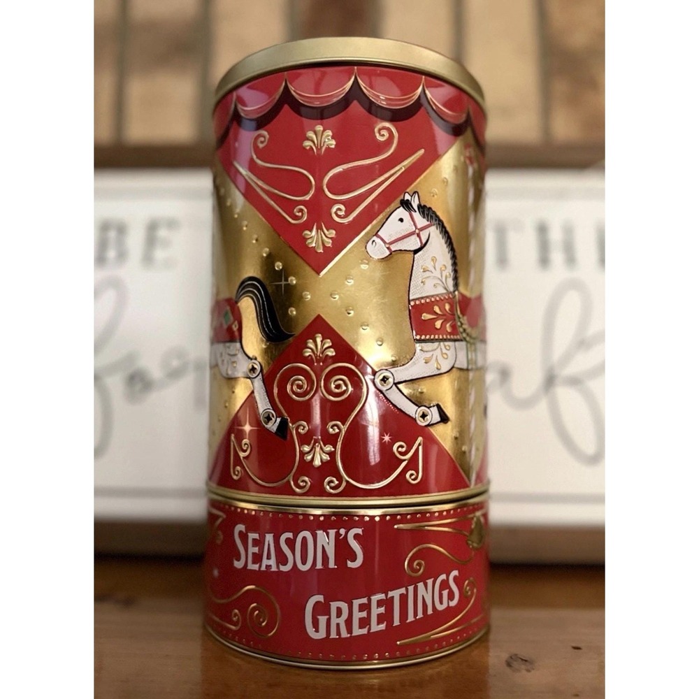 Season's Greetings Carousel Christmas Tin with Working Windup Music Box